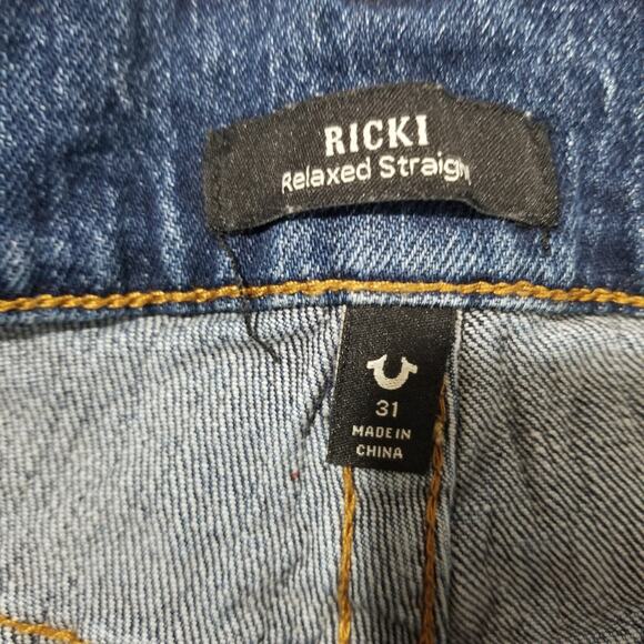 True Religion Jeans Womens 31x32 Ricki Relaxed Straight Patches Embroidered Plus - Picture 7 of 13